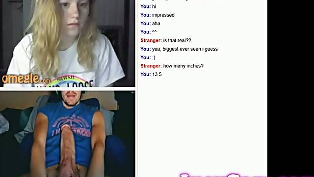 After seeing my big monster cock, this Omegle girl turns into an obedient slut