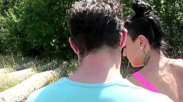 French Brunette Joyce Takes Hard Outdoor Pounding