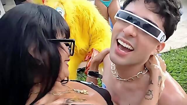 Stepbro cant resist oily wrestling match and agrees to fight outside