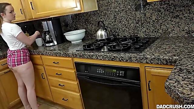 Blue- eyed babe, River Fox is sucking her step- fathers cock, as if she was a whore