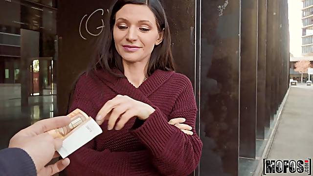 Leggy brunette MILF fucks for cash