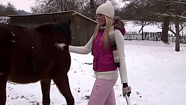 A naughty farm girl does her chores then works her pussy