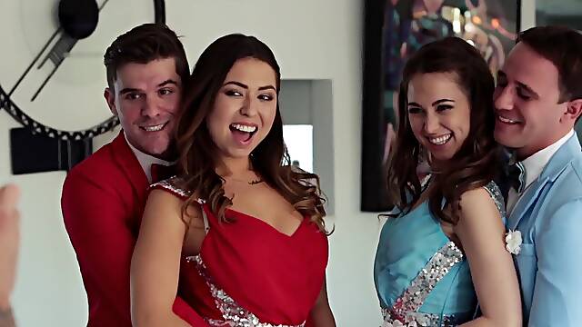 Brunettes Riley & Melissa get pounded in a wild four-way