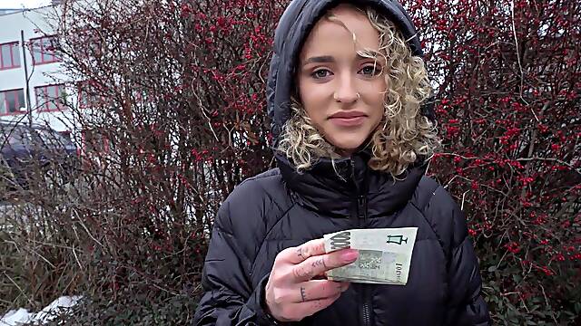 Curly blonde fucks for cash in addictive cam POV