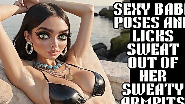 Sexy sweaty armpit bikini babe licks sweat out of her armpit for you to enjoy smoking hot fetish!