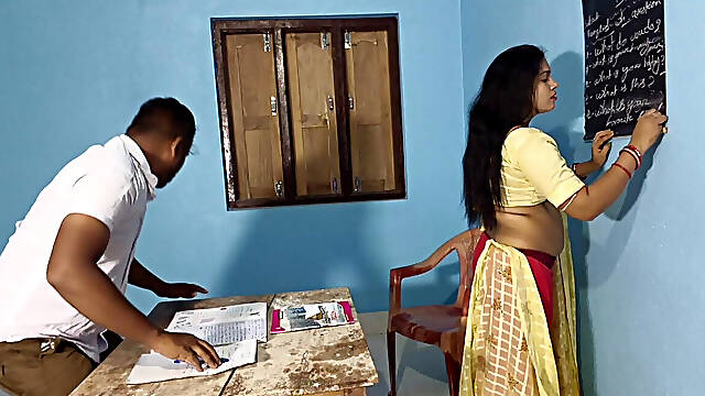 Sexy English Teacher Madam Nude Romance with Her Student in the Class Room Part -1
