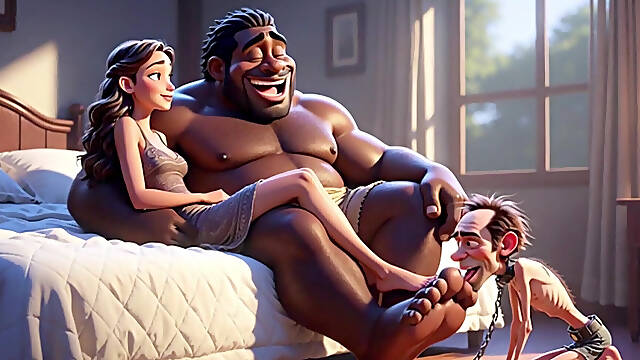 Submissive Man Grovels and Licks His Dominant Wife's Feet