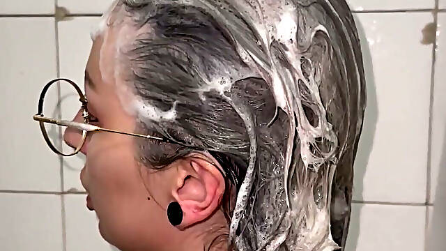 Washing Hair with New Mask Shower After Long Day